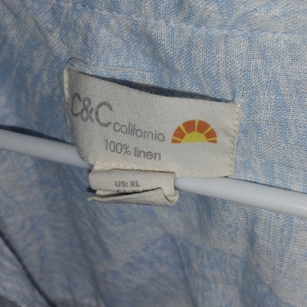 C+C California Natural Linen Button-down Shirt Seashell Striped Blue White XL - Picture 6 of 7